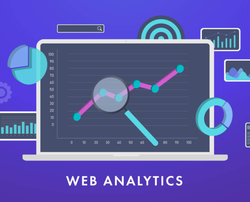 Shows a picture of a computer with the words "web analytics". Represents how private practice seo services at Simplified use data to help you