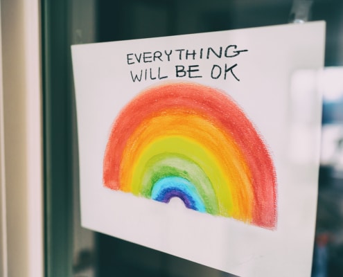 A rainbow and the words "everything will be ok" representing the hope we bring to our clients as mental health professionals during this stressful time.