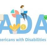 The letters "ADA" and "Americans With Disabilities Act" and people around it for Accessibility when using headings and subheadings in blog posts.