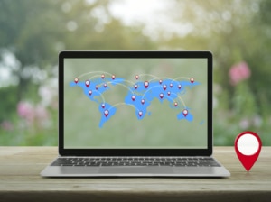 Image of a laptop with a map pulled up. This image is representative of the importance of considering location in an SEO timeline.