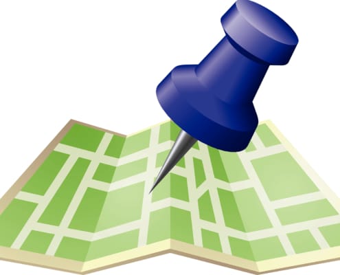 Image of a digital illustration of a green map with a large blue pin pointing to a location. Counselors hoping to gain more clients can work on their private practice website with an SEO services consultant.