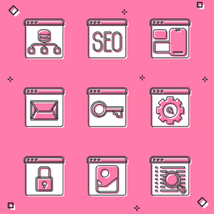 Image of 6 thumbnails representing different parts of SEO in front of a pink background. Where should I use keywords on my website as a therapist? One of many answers is with your photos! We provide detailed SEO for counselors.