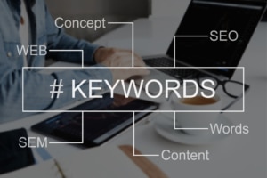 The word keywords is surrounded by the terms concept, web, sem, content, words, and seo. Learn how we can offer SEO help for therapists at Simplified SEO Consulting. We offer support for counselor SEO and more.