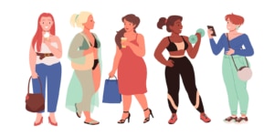 Animated women with different bodies. If you are a looking to optimize a private practice website for eating disorders or dieticans, we can help. We offer SEO for eating disorder therapists, SEO for eating disorder coaches, and SEO for dieticians here!
