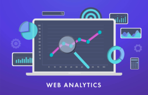 A graphic of a laptop screen with the text “web analytics” representing how to rank on Google for therapists. Learn more about private practice SEO and SEO for psychotherapists today.