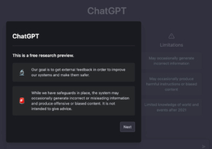 screen shot of the ChatGPT message regarding potential misleading information