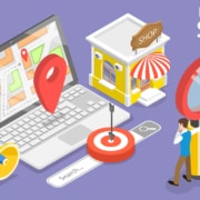 Graphic of a laptop with a bunch of icons on it and the words local SEO. Trying to understand local SEO and how it can help your business? our healthcare SEO services can teach you all you need to know.