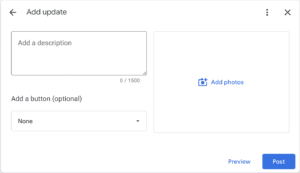 An image of a blank Google Business Profile update. Learn how to improve private practice SEO with updates to your lisitng. We offer support with your Google Business Profile in counseling and more. 