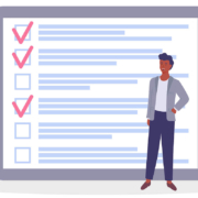 A graphic of two people standing in front of a giant list. Learn how list management can help support private practice SEO. Learn more by contacting Simplified SEO Consulting.
