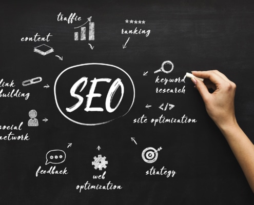 Photo of someone writing down SEO tips on a chalkboard. With the help of Simplified SEO you can begin learning to maintain your SEO and rank on search engines.