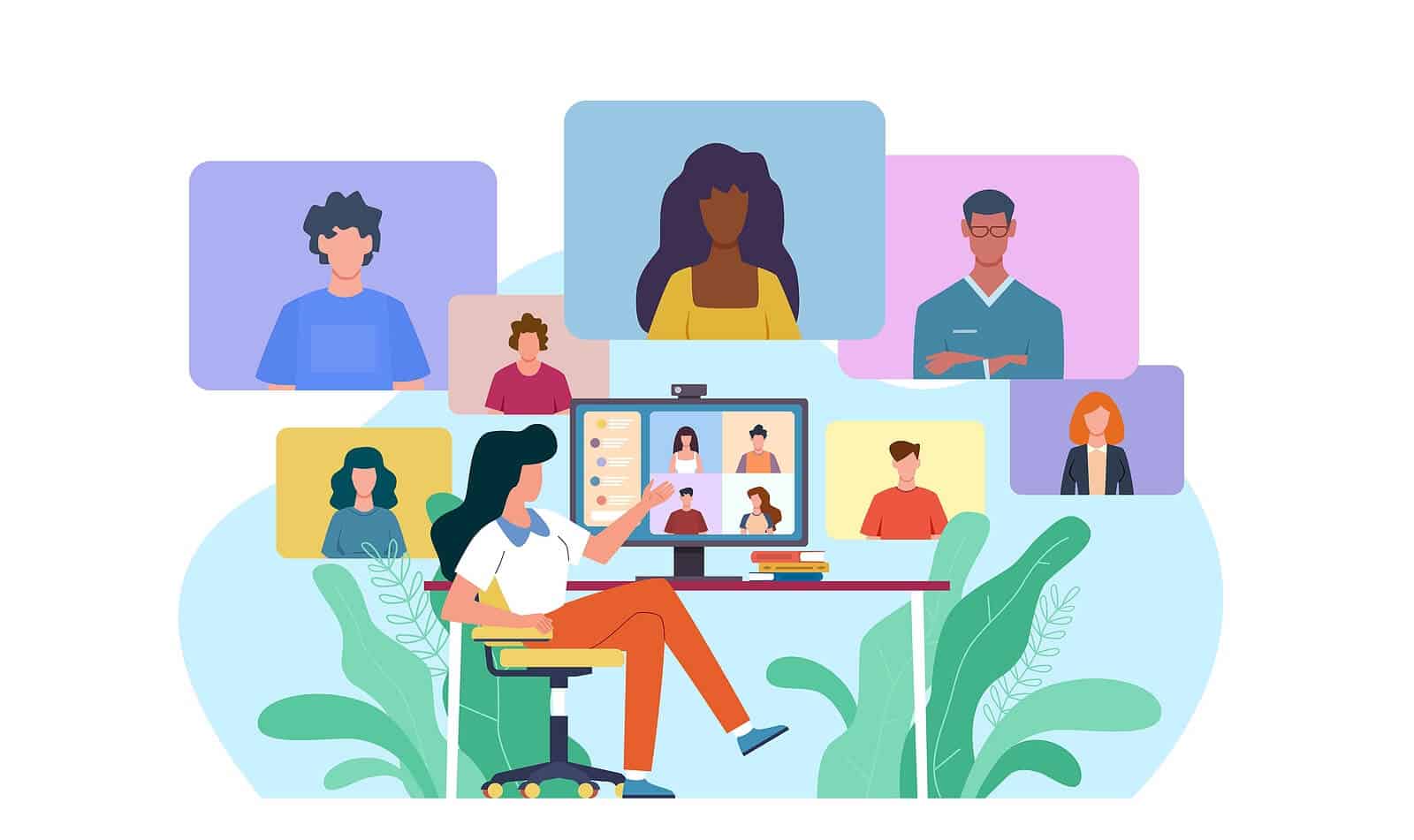 Cartoon picture of a woman speaking to a group of people through the computer. Interested in learning how LinkedIn can boost your SEO? We offer SEO services that can help grow your online presence!