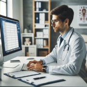 Shows a picture of a doctor using SEO for doctors. Represents how seo for hospitals support functional medicine doctors.