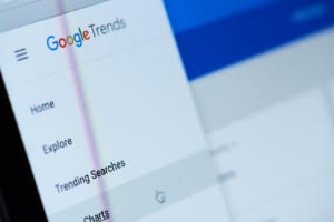 A close-up of Google Trends on a screen. Learn more about keyword research tools for therapists and how they can offer SEO help for therapists. Find new SEO keywords for therapists and how they support SEO for mental health. 