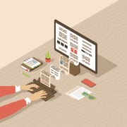 A copywriting illustration of someone typing on an old keyboard. Representing how Simplified SEO Consulting writes content that speaks to your ideal client. Get started with our copywriting for therapists services today!