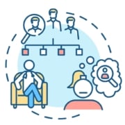 Graphic representing the search for a teletherapist. Want to make it easier for your ideal clients to find you? Our team focuses on seo for mental health professionals to help your website rank better and be more visible in search queries.