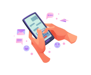 An illustration of someone typing on an Iphone. Social media management can help you reach your ideal clients online. Learn more by reading our blog. 