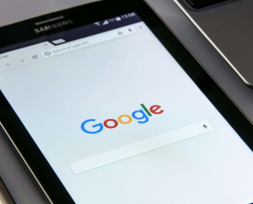 A Samsung tablet displaying the Google search homepage, symbolizing the importance of integrative medicine SEO and SEO consulting services for improving local search visibility in the blog 'Local SEO for Integrative Medicine: How to Dominate Your City’s Search Results'.