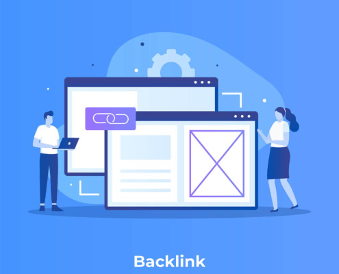 A cartoon of 2 people working near large website screens. Want to know how to get backlinks for therapists? Read our blog to discover which backlinks to acquire.