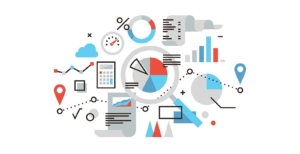 Abstract illustration of charts, graphs, and a magnifying glass symbolizing analytics and reporting. It reflects how agencies track local seo for therapists and private practice seo performance, using data to adjust seo for counselors and other helping professionals over time. 