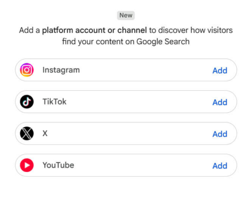 A screenshot of Google Search Console platform connection screen, showing Instagram & other social medias. Social media marketing for therapists is evolving. Learn why Google Search Console is important for reaching ideal clients.